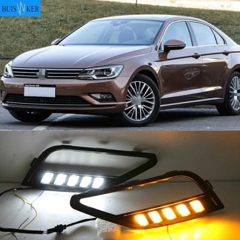 

LED DRL Daytime Running Light Daylight driving yellow turn Signal lamp For Volkswagen Lamando 2015-2018