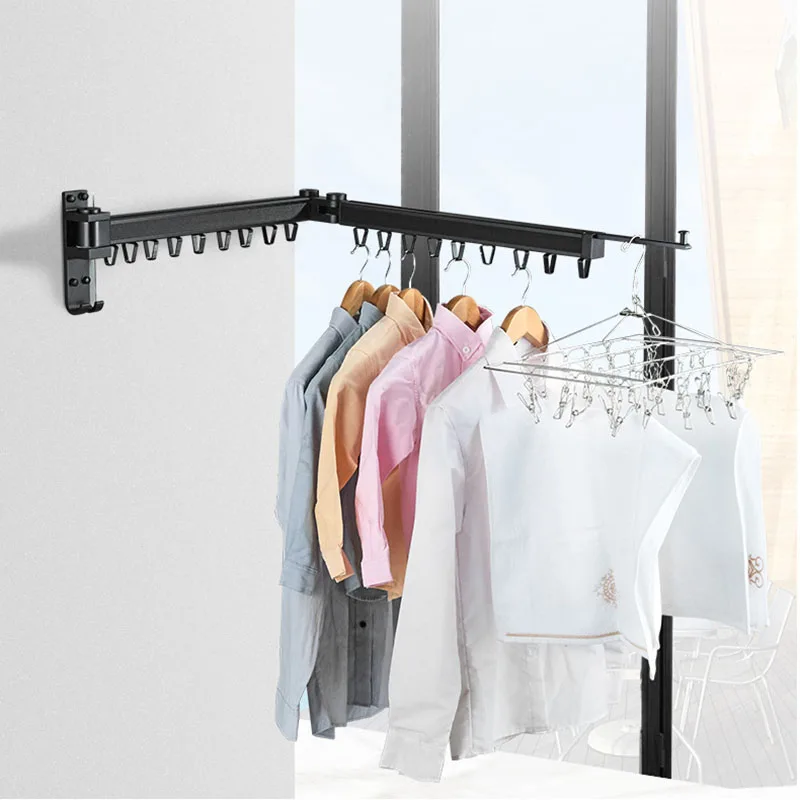 Black Aluminum Bathroom Hook Foldable Laundry Rack Clothes Drying Shelf hook Wall Mounted Towel bar Bathroom Accessories