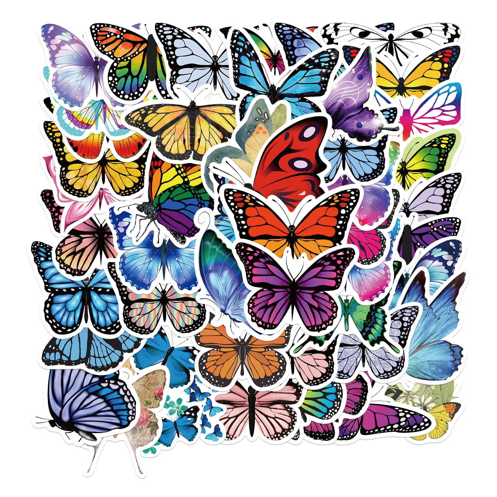 50PCS Butterfly Stickers for Laptop Skateboard Guitar Stationery Stickers DIY Fridge Car Bottle Decals Kids Toys