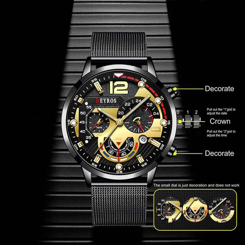 2023 Fashion Mens Business Watches Luxury Stainless Steel Mesh Belt Quartz Wrist Watch Luminous Clock Men Casual Leather Watch