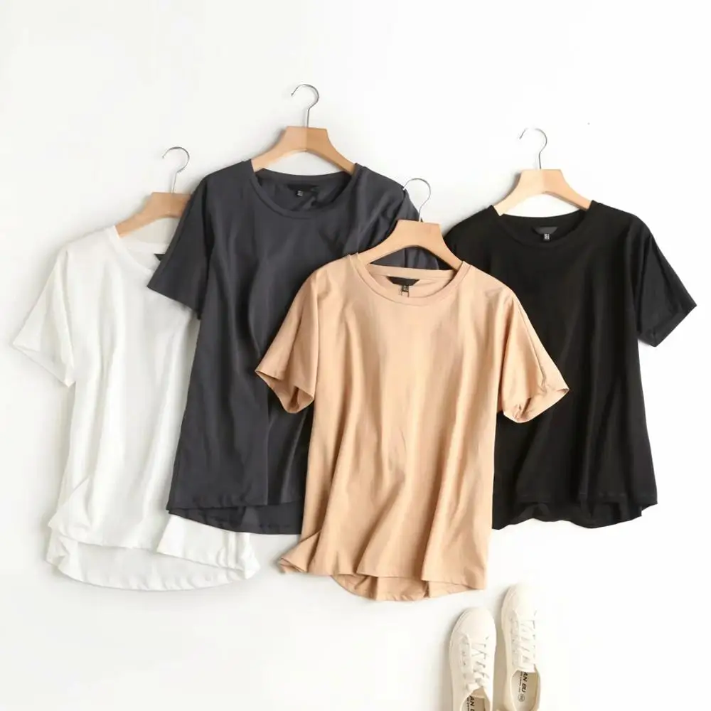 Maxdutti camisetas verano mujer 2024 enlgand style office summer t shirt women lady solid basic cotton simple harajuku tshirt