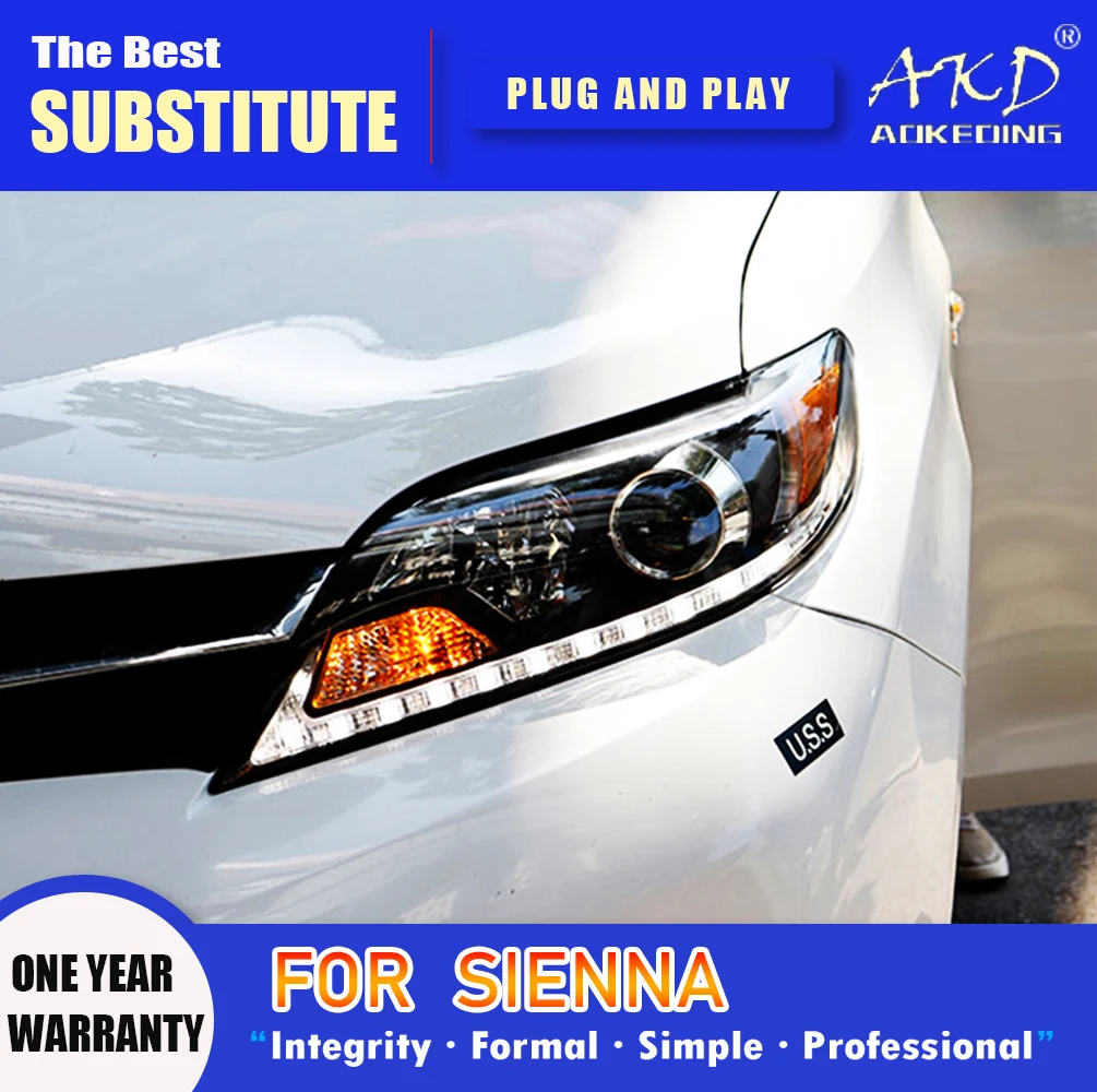 AKD Head Lamp for Toyota Sienna LED Headlight 2011-2019 Headlights Sienna DRL Turn Signal High Beam Angel Eye Projector Lens