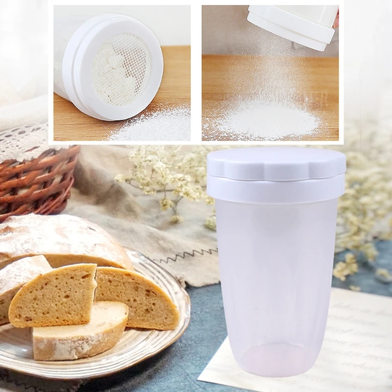 Multipurpose Sugar Flour Cocoa Powdered Sieve Baking Dust Sifter Plastic Powder Sugar Shakers With Lid For Kitchen Cooking