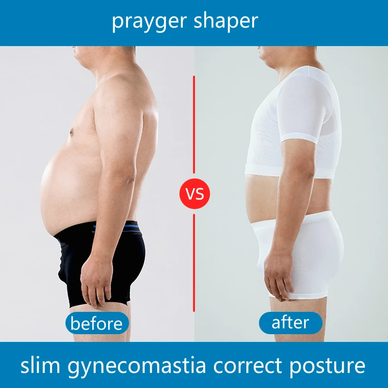 Men Body Shaper Gynecomastia Underwear Control Boobs Corset Zipper Slimming Chest Tops White Black