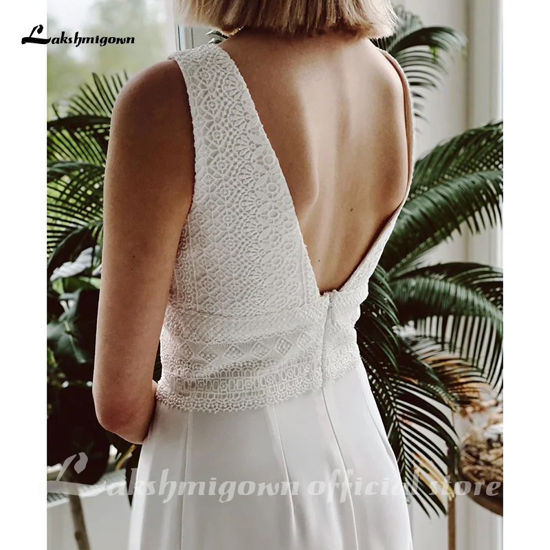 Mono De encaje para mujer, vestidos De Novia blancos, traje De boda para playa, vestidos De Novia bohemios con cuello en V, vestidos De Novia 2022