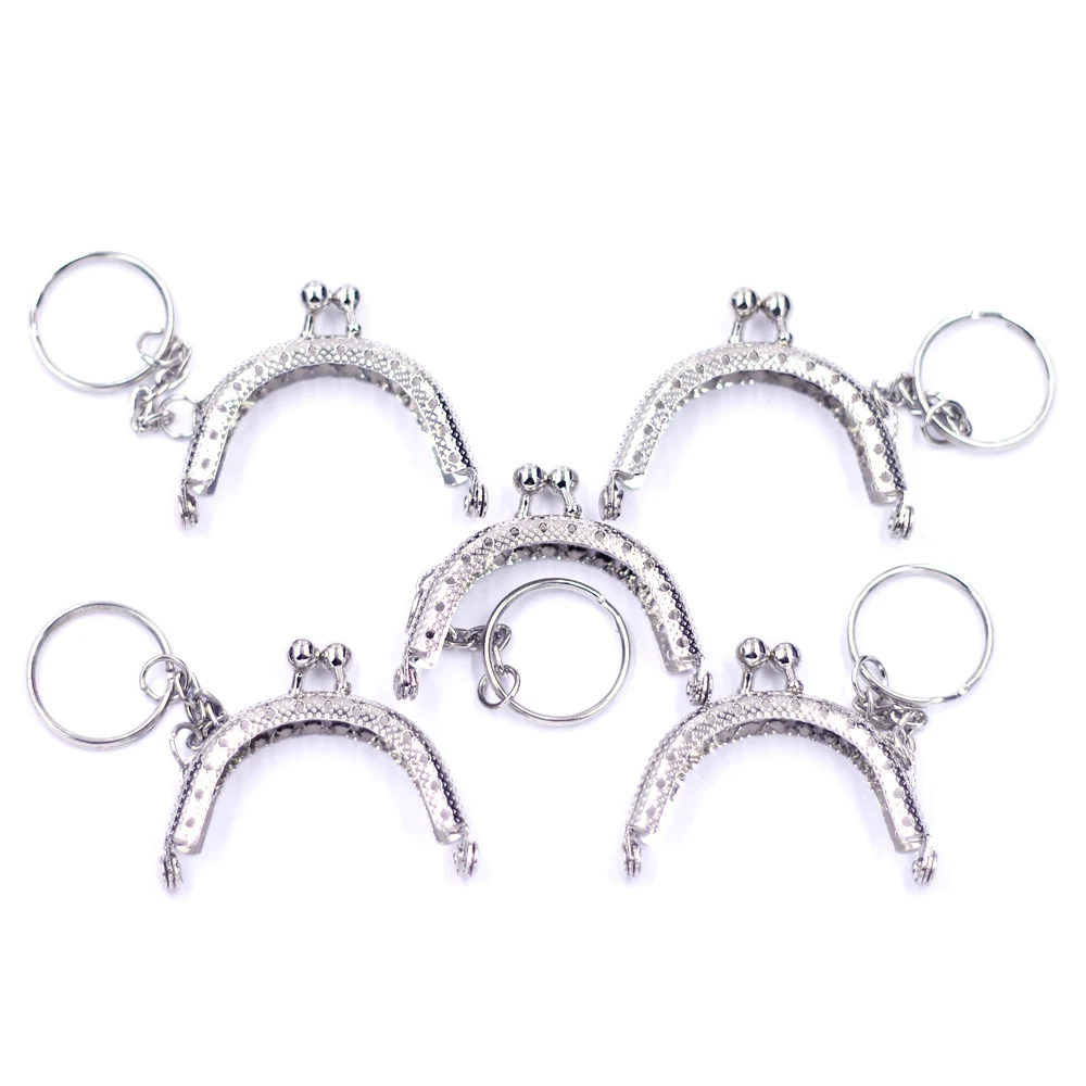 25Pcs Key Ring Kiss Clasp Lock Purse Bag Frame Silver Tone Handle Accessories 5x4cm