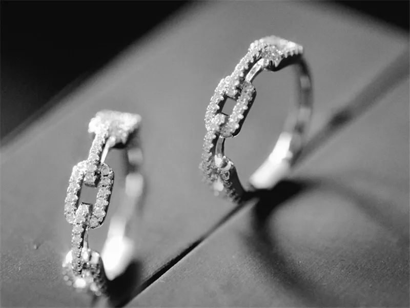 Chain Pave Lab Diamond Ring 100% Original 925 sterling silver Engagement Wedding band Rings for Women Bridal Charm Fine Jewelry