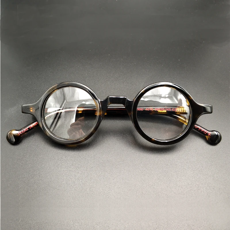 Retro pequeno redondo óculos Frame para homens e mulheres, óculos ópticos, lente transparente, miopia, alta qualidade, acetato