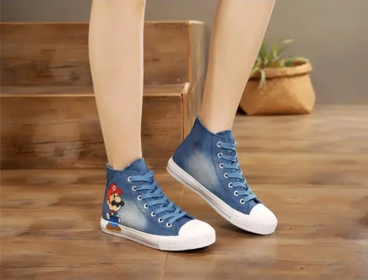 Women Fashion Sneakers Denim Canvas Shoes Spring/Autumn Casual Shoes Trainers Walking Skateboard Lace-up Shoes Femmes