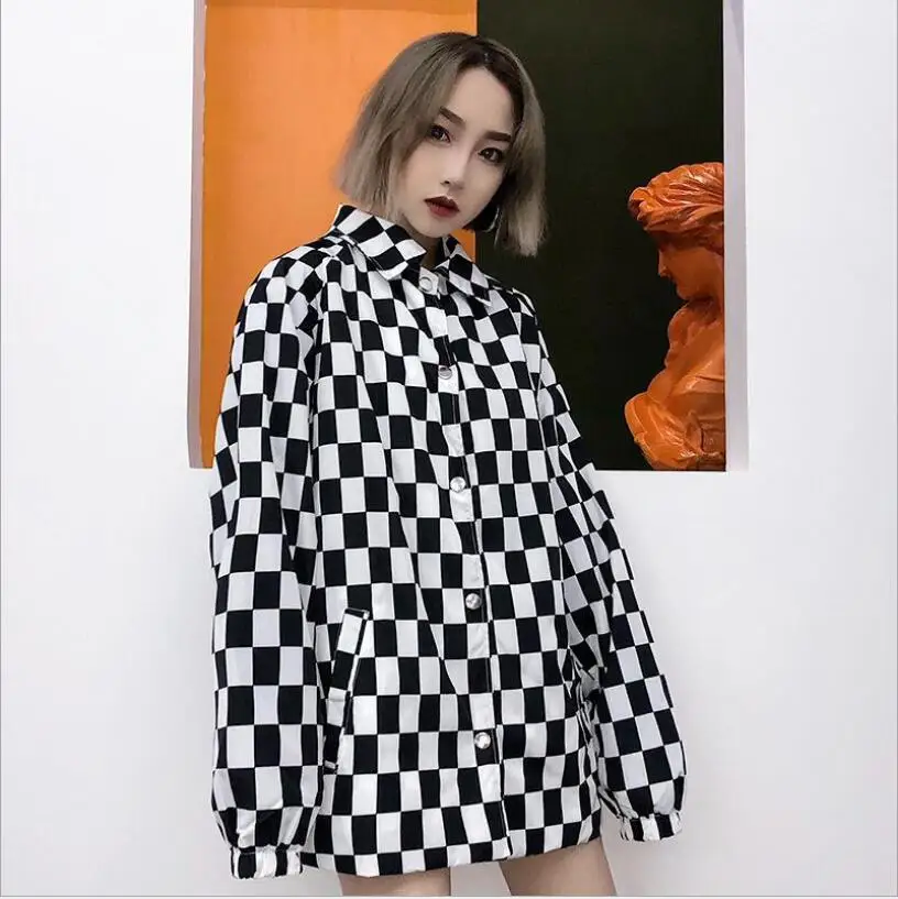 

Women Plaid checkerboard Oversized Shirts Long Sleeve Blouses Female Blusas Plus Size Blouse Turn-Down Collar Casual Loose Tops