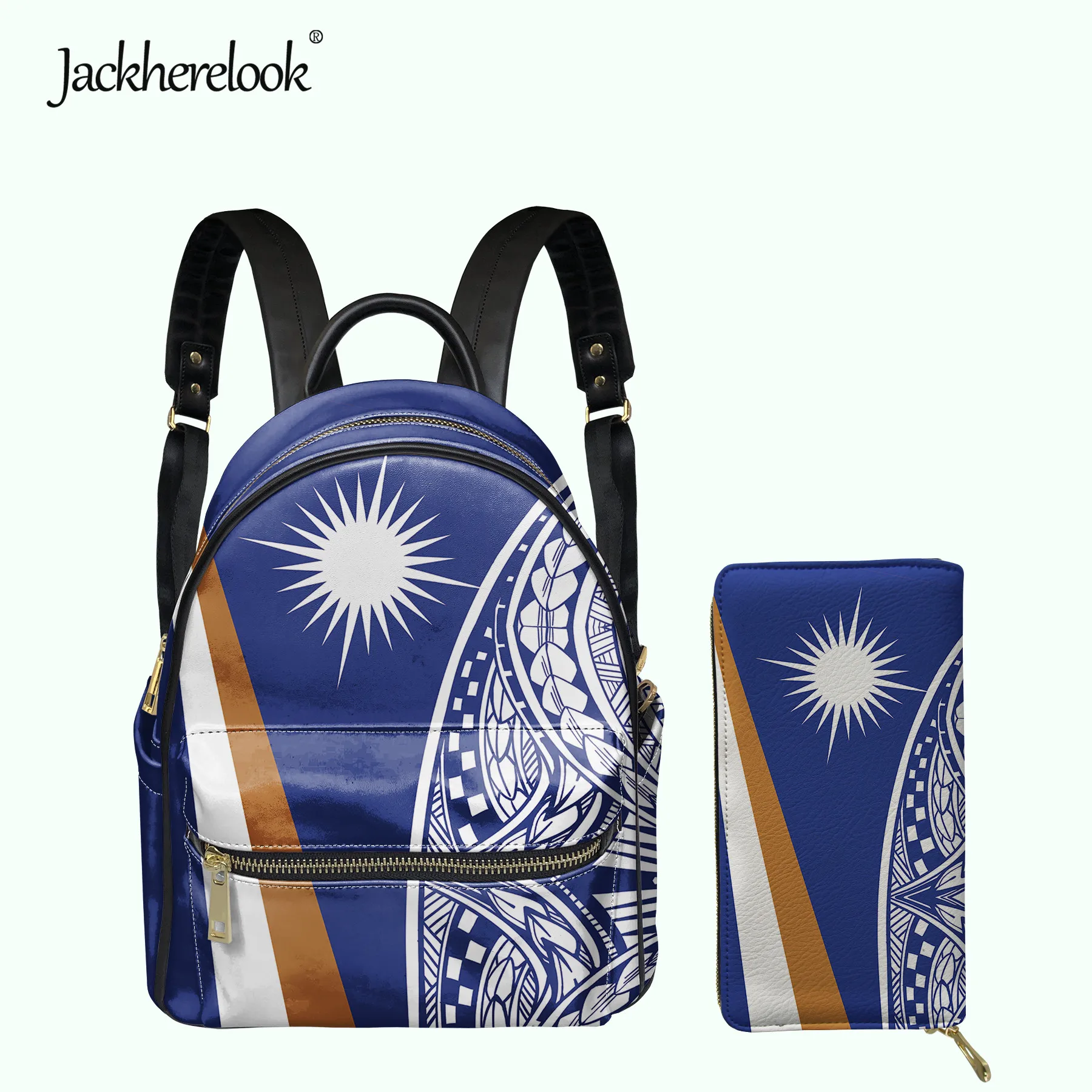 

Jackherelook Fashion Island Kwajalein Flag Polynesian Print Womens Luxury PU Mini Backpack Wallet 2pcs/Set Girls Small Schoolbag