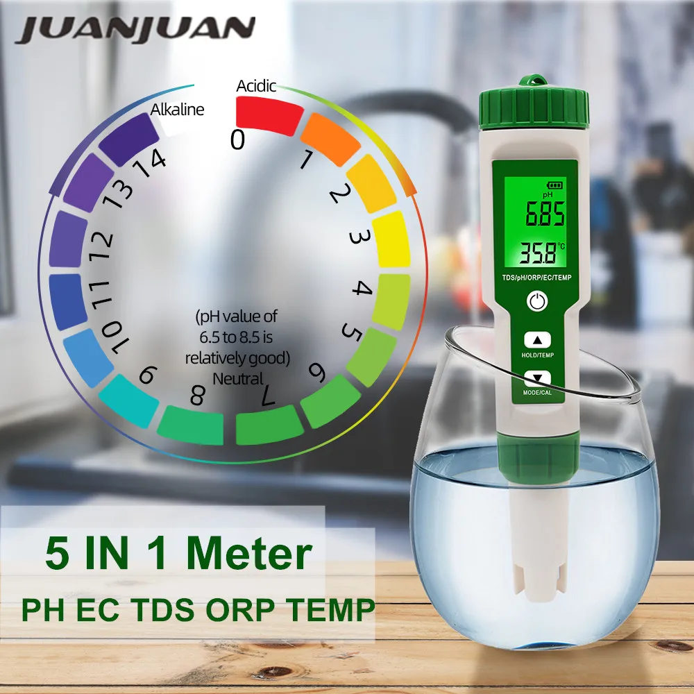 5 In 1 Digital PH Meter TDS ORP EC Temperature Tester Water Filter Purity Detector Pen Water Quality Monitor for Aquarium