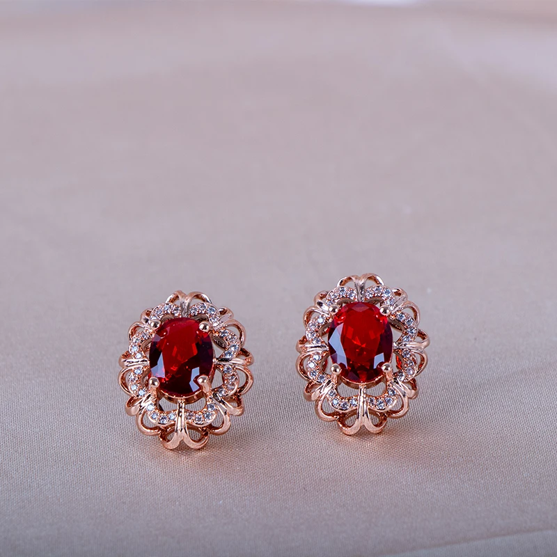 Cellacity Classic oval shape ruby gemstones women earring silver 925 jewelry rose gold color wedding party gift wholesale