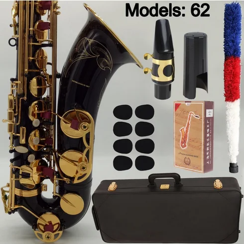 Music Fancier Club Tenor Saxophone 62 Black Lacquer Case Sax Tenor Mouthpiece Ligature Reeds Neck Musical Instrument Accessories