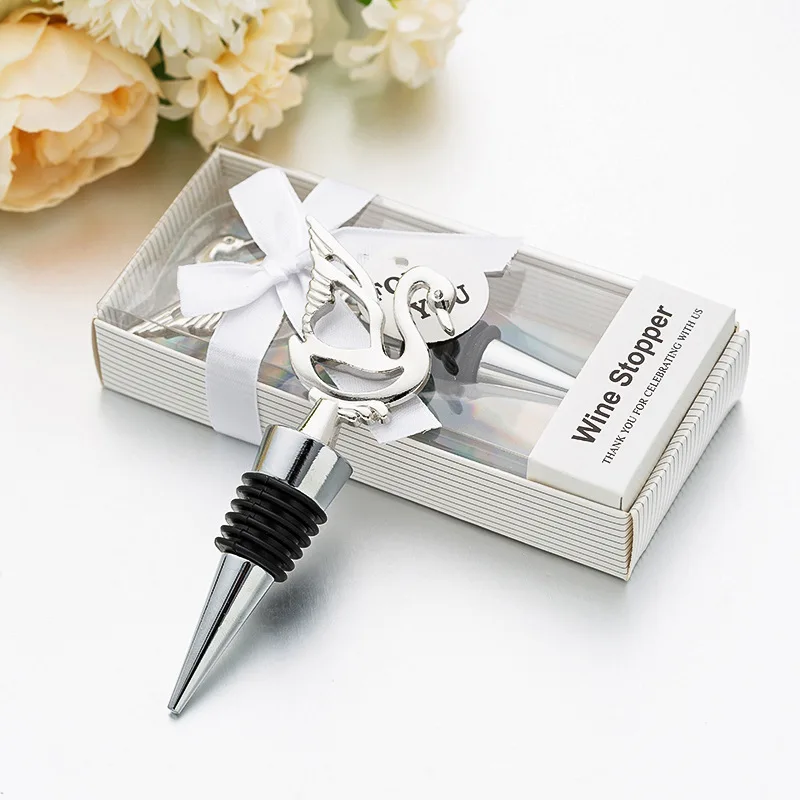 (25 Pieces/lot) Unique Silver Wedding souvenirs of little Swan design Red wine Bottle stopper for Bridal shower Party Favors