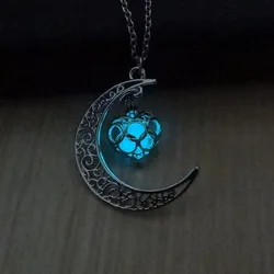 2021 Moon Luminous Necklace Gemstone Pendant Jewelry Silver Plated Women's Halloween Pendant Hollow Luminous Stone Pendant Neckl