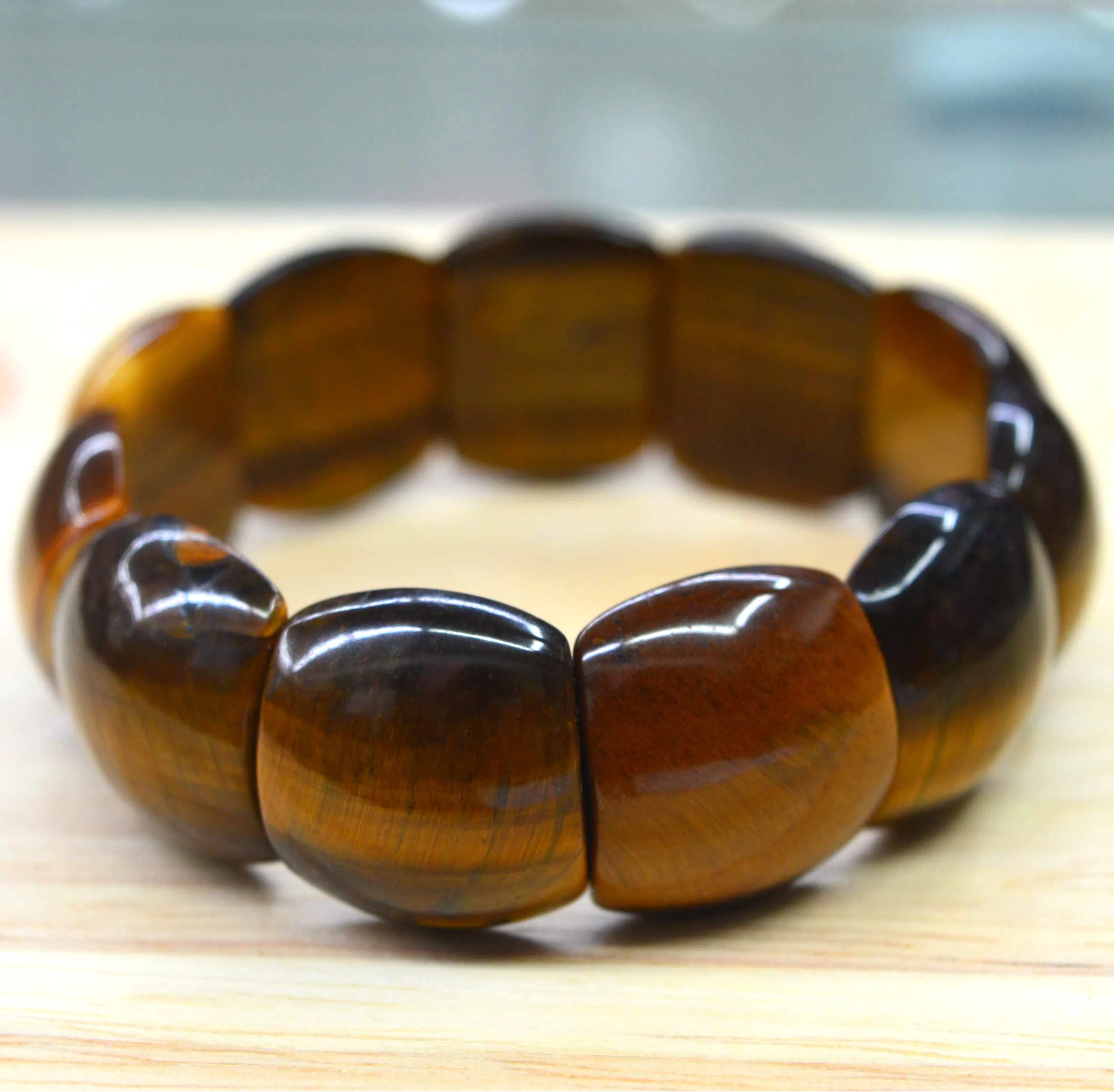 100% Natural Multi-shape Yellow Red Tiger Eye Brazalete Smooth Elastic Cord Stone Bracelets Bangles Femme For Hombre Women