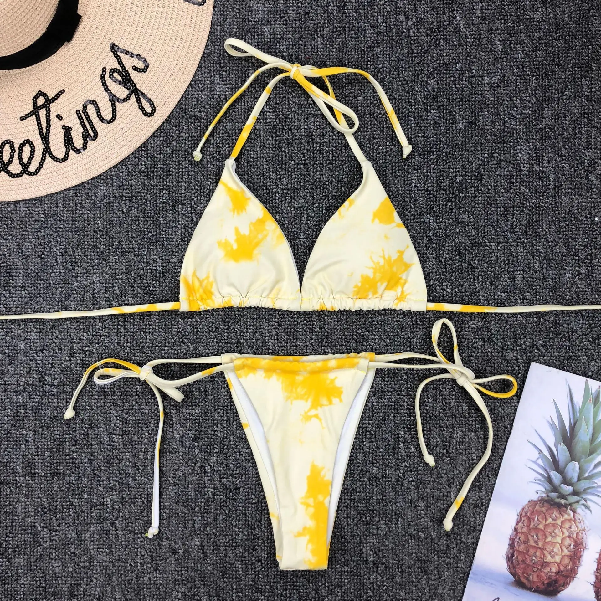 

Melphieer 2023 Ladies Swimwear Designer Mini Micro Tie Dye Bikini Summer Beach Vacation Brazilian Triangle Biquini Wholesale