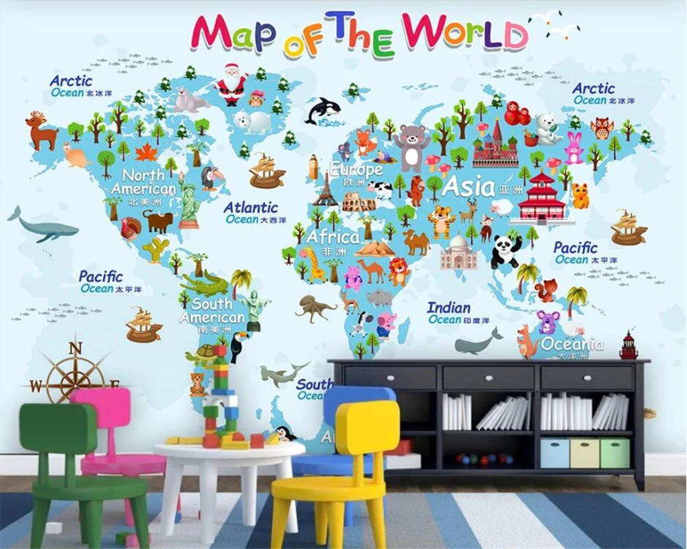 beibehang 3d wallpaper papel de parede Custom wallpaper 3d mural cartoon world map background wall wall papers home decor