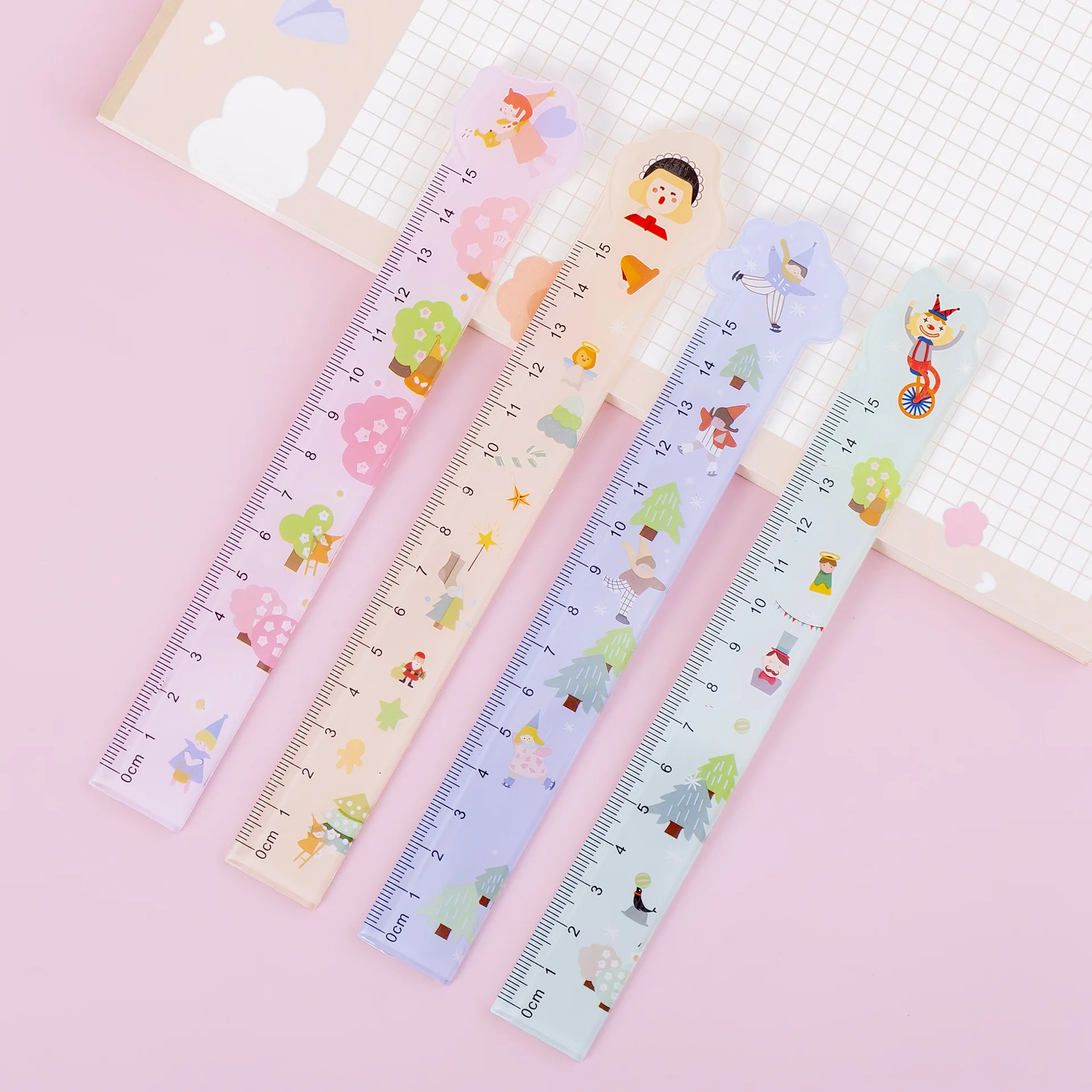 Vitality Girl 15CM Ruler Creative Cute Translucent Measuring Ruler Astronaut Star Circus Series Cartoon Ruler Kawaii Stationery