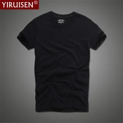 Brand YIRUISEN Men's Solid Color T-Shirt 100% Cotton Homme Vintage Tshirts For Male Fashion Comfortable Tees High Quality Shirt