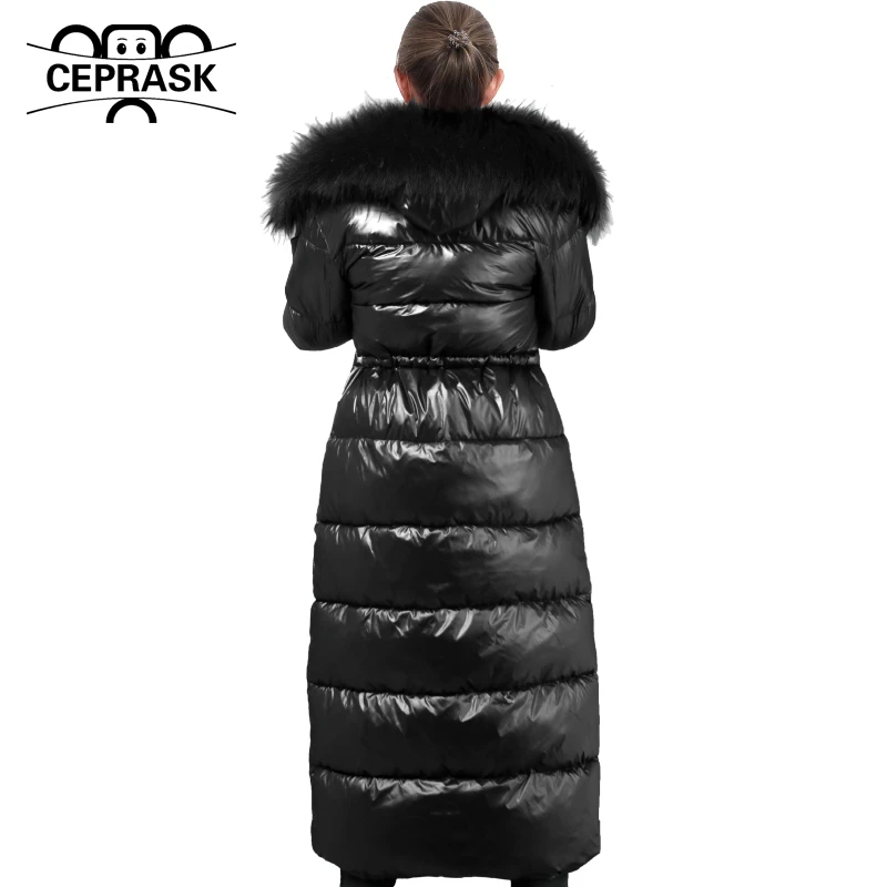 CEPRASK 2023 New Fashion Winter Coat Women X-Long High Quality Cotton Parkas Hooded Outerwear Warm Faux Fur Thick Woman Jacket