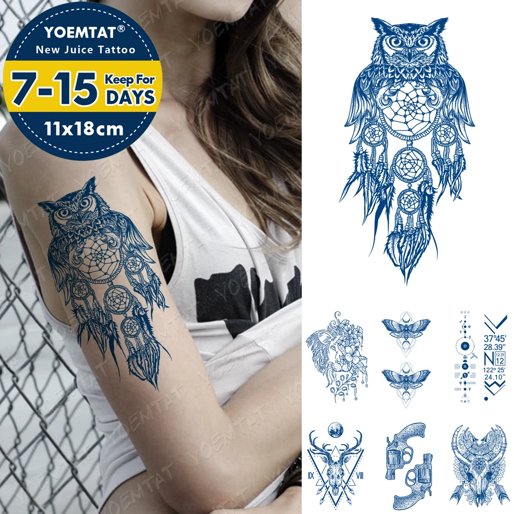 

Водостойкая Временная тату-наклейка с изображением совы, Ловца снов, тату для рук, искусственные перья, тату для женщин