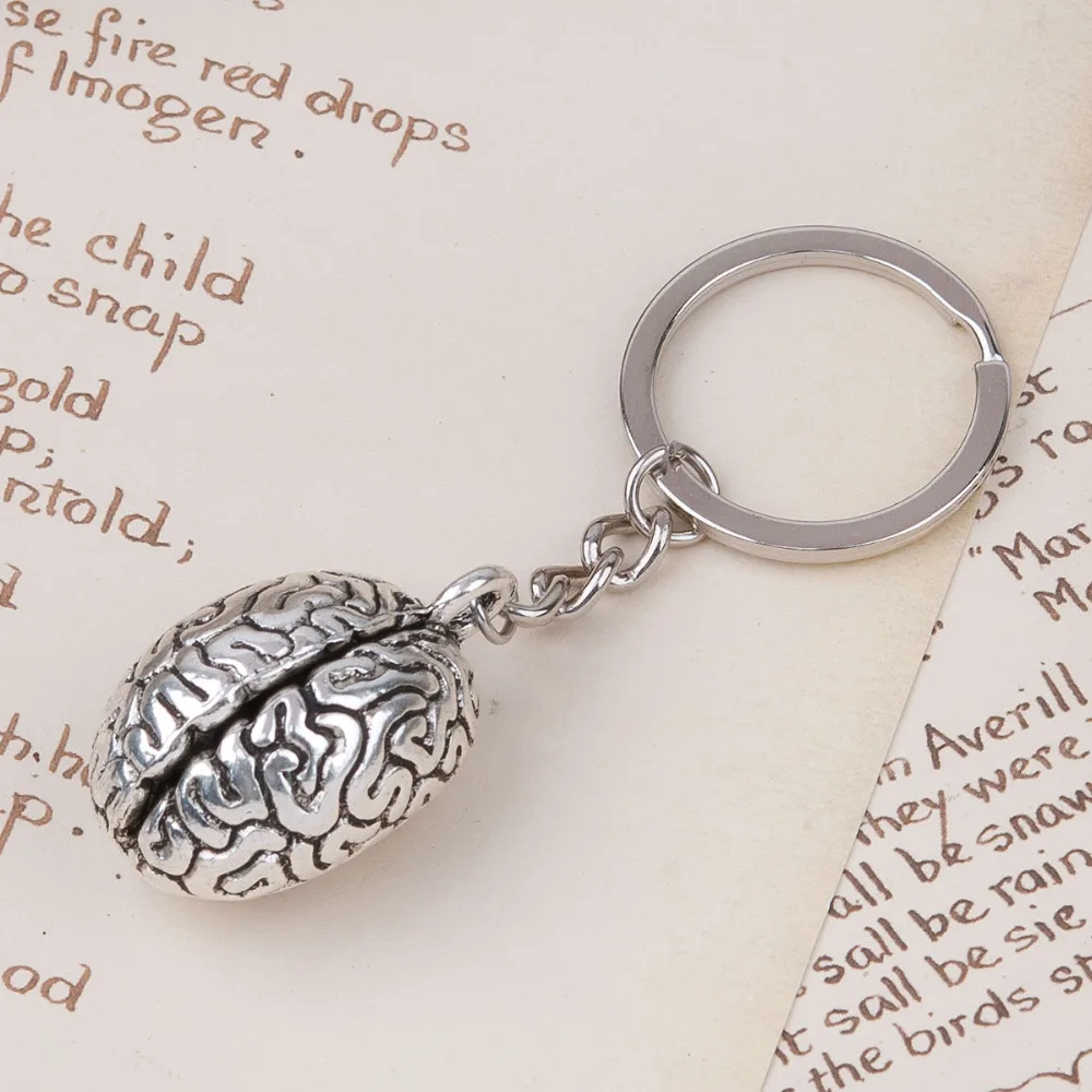 DoreenBeads 3D Keychain & Keyring Key Chains Anatomical Human Cerebrum Brain Halloween Jewelry Silver Color Color 8.7cm, 1 Piece