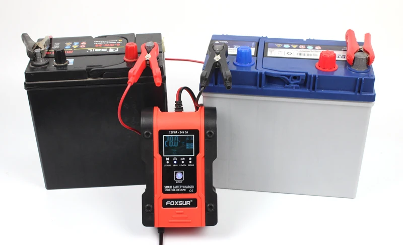 FOXSUR 6A Fully-Automatic Smart Charger, 12V 24V Battery Charger, Battery Maintainer, Battery Desulfator AGM GEL WET Lithium