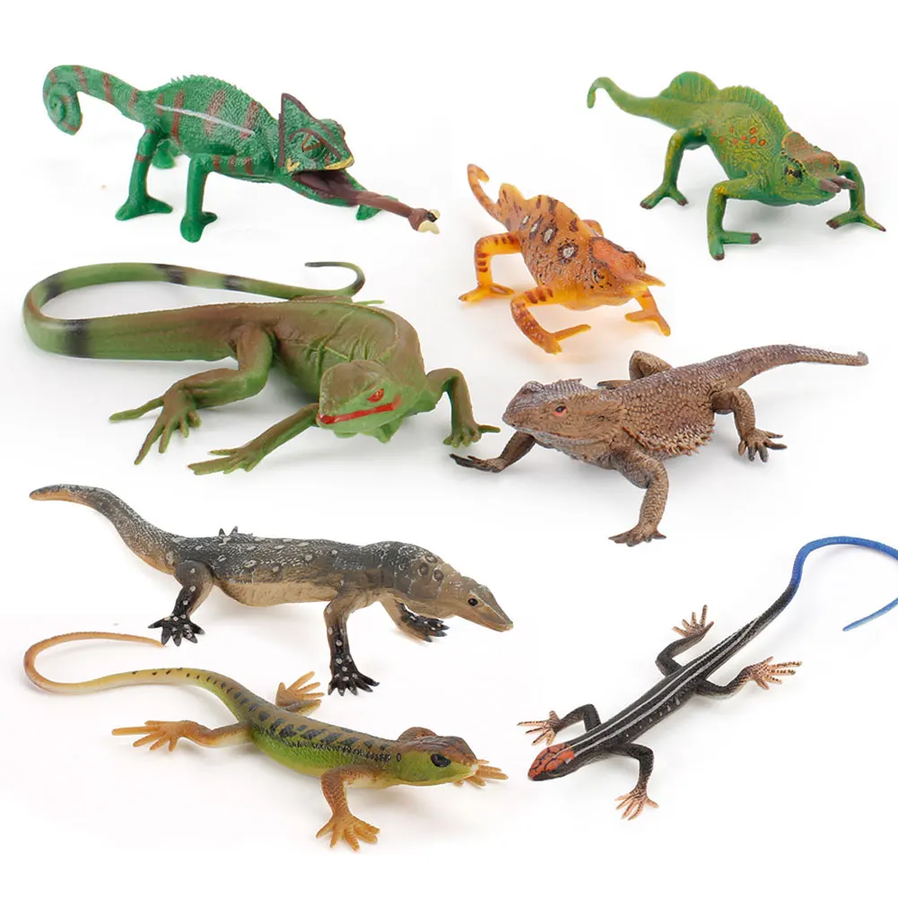 Simulación de animales reptiles, modelo de juguete, 8 tipos, lagarto, camaleón, figuras de acción de plástico, juguetes educativos, regalo de cumpleaños para niños