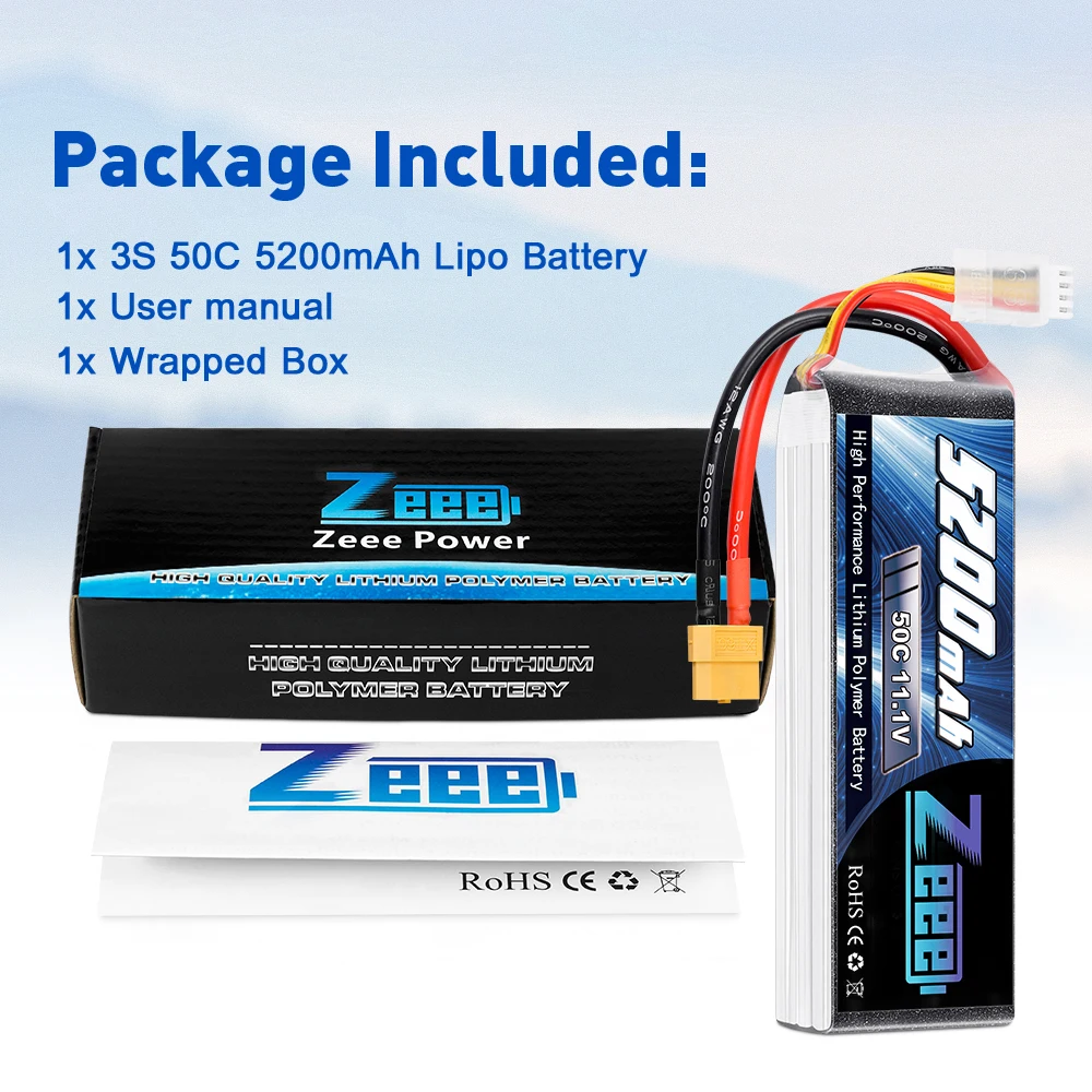 Zeee 11.1V 50C 5200mAh 3S Lipo Battery XT60 Plug for RC Car Boat Helicopter Quadcopter RC Airplane