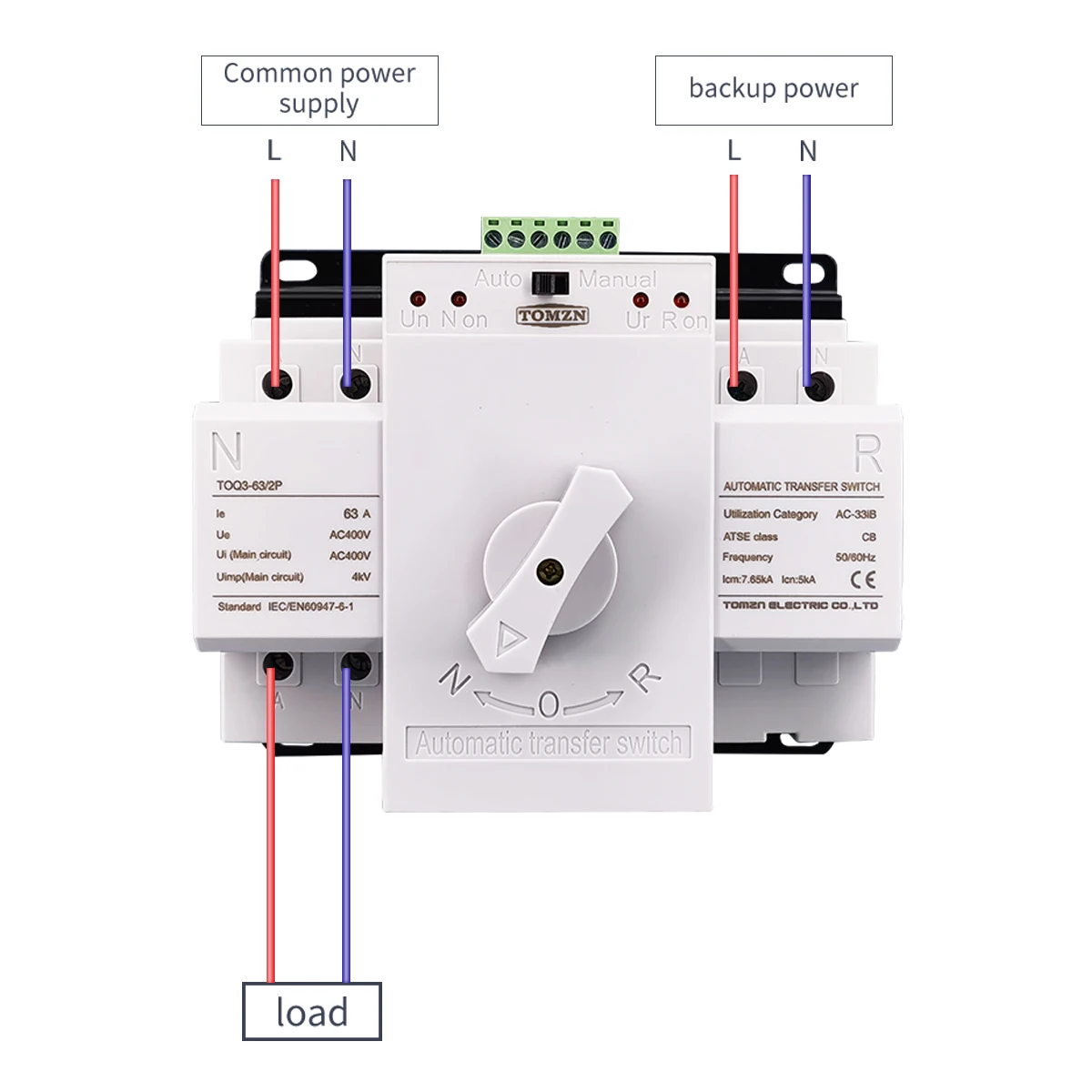 2 input 1 outpout 2P 63A 230V 50/60Hz MCB type Dual Power Automatic transfer switch ATS