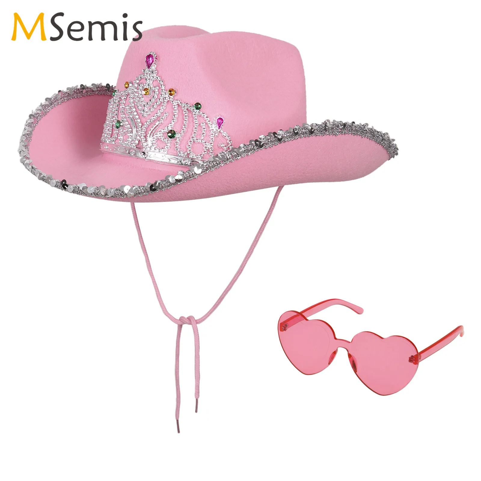 

Womens Sequin Crown Denim Hat Fashion Denim Top Hat with Heart Shaped Sunglasses Set or Just Hat or Just Heart Shaped Sunglasses