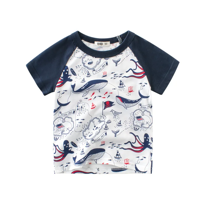 1 2 3 4 5 6 7 8 9 Years Kids Boys 100% Cotton Short Sleeve Shark Cartoon T-Shirts Clothes Children Kids Summer Tops Clothing