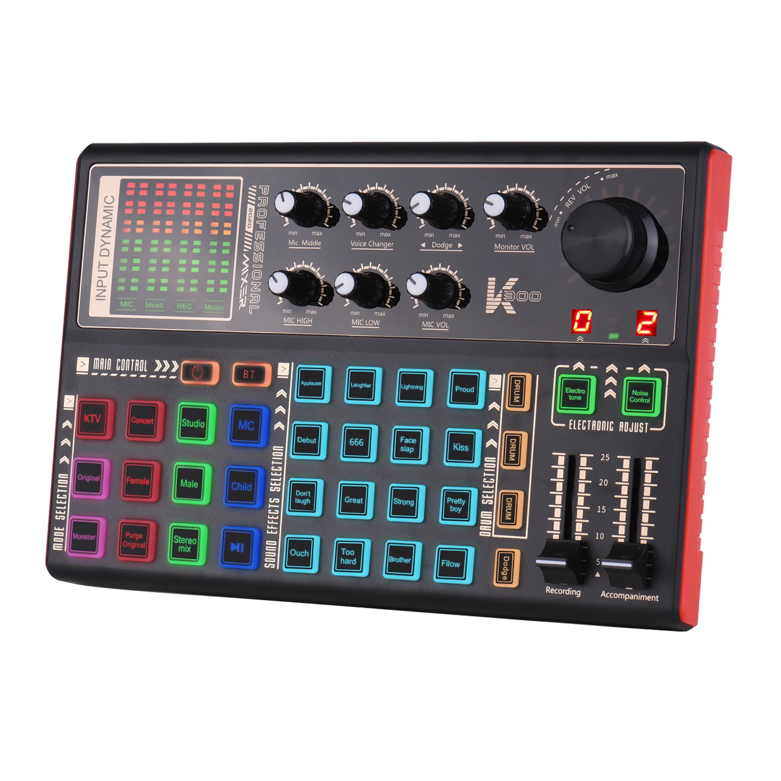 Muslady K300 Live Sound Card External Voice Changer Audio Mixer