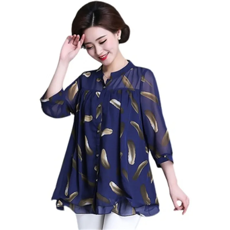 Chiffon shirt New Summer Three Quarter Sleeve Shirt Sexy V-neck Floral Print Tops Blouse Fashion Casual Shirt Cloths Tops A497