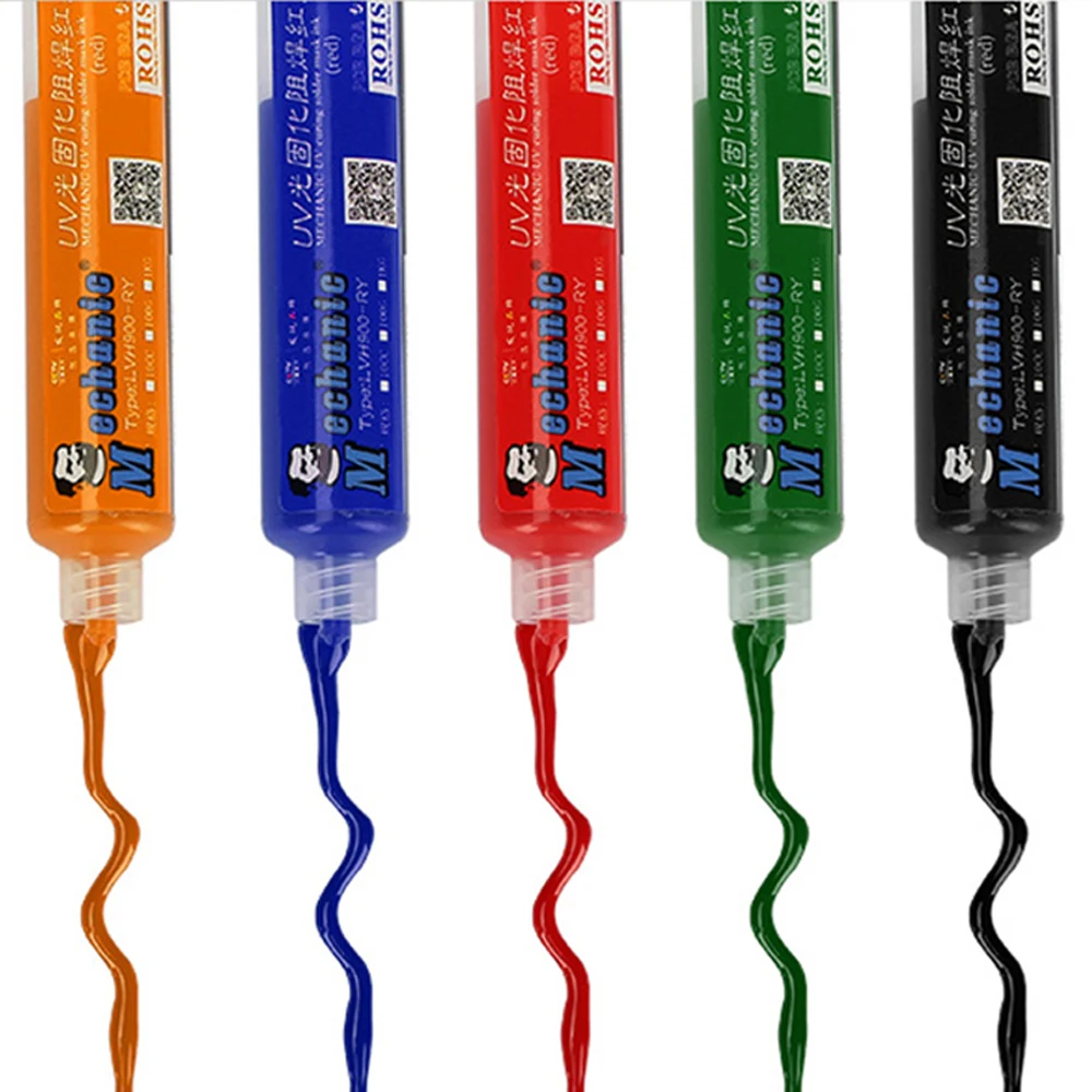 Máscara de Soldadura UV, tinta BGA PCB, pintura de placa base, 5 colores, aceite UV, flujos de soldadura, previene el arco corrosivo, cepillo de nailon, luz LED