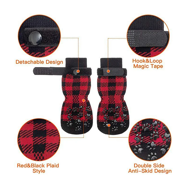 Pet Socks Christmas Socks Non-slip Sock Warm Socks Dog Sock Cute Comfortable Non-slip Warm Plaid Halloween Cosplay Pet Costume