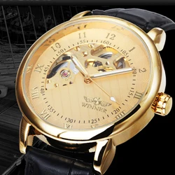 Fashion Winner Watch Gold Skeleton Watches Men Mechanical Hand Wind Wristwatches Cheap Price Reloj Hombre Relogio Masculino