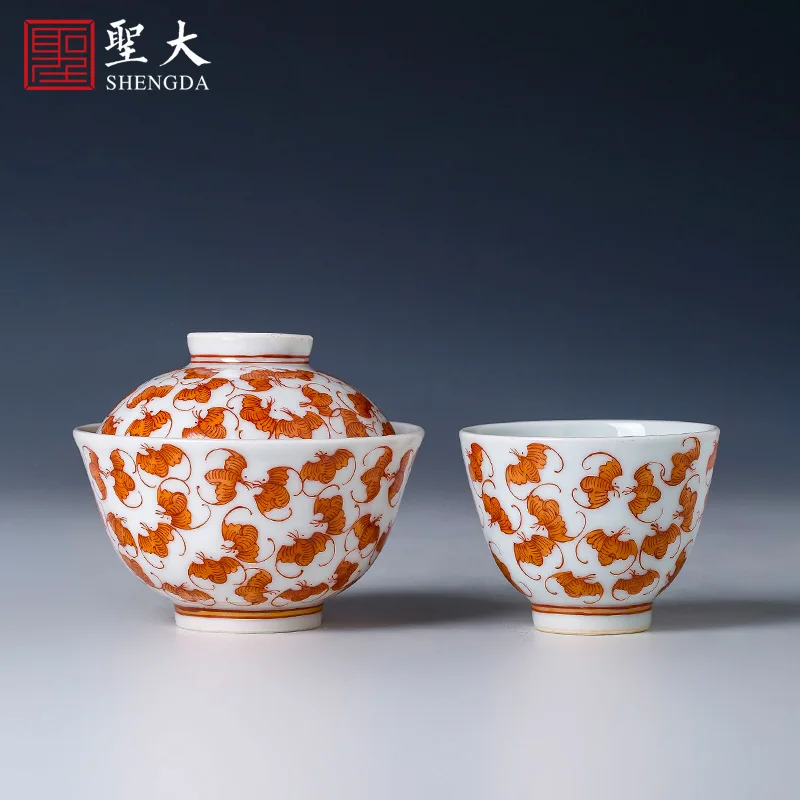 |Jingdezhen handmade tea set set of Shengda ceramic Sancai cover bowl