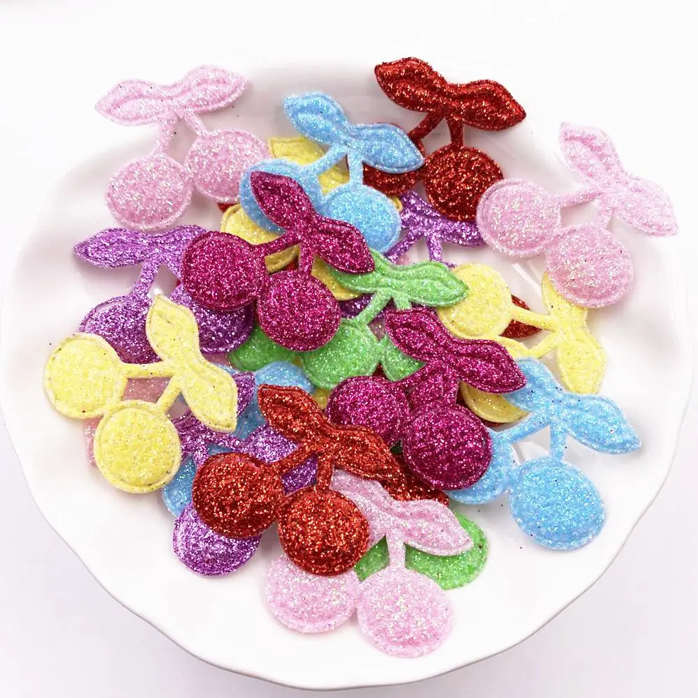 100pcs Glitter Bepowder Nonwoven Kawaii Various Shapes Felt Fabric Patchs DIY Cloth Appliques Bow Embellishments Wedding Craft