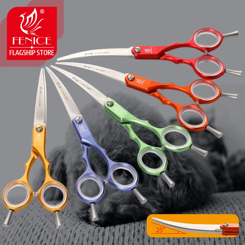 Fenice VG10 Stainless Steel 6 Inch Pet Dogs Gromming Scissors Curved Shears Sharp Animals Cat Hair Cutting Barber Cutting Tools