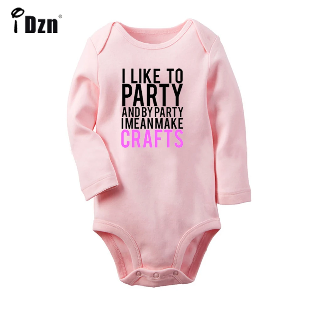 I Like To Party And By Party I Mean Make Crafts Red Hair Dont Care Newborn Baby Outfits Long Sleeve Jumpsuit 100% Cotton