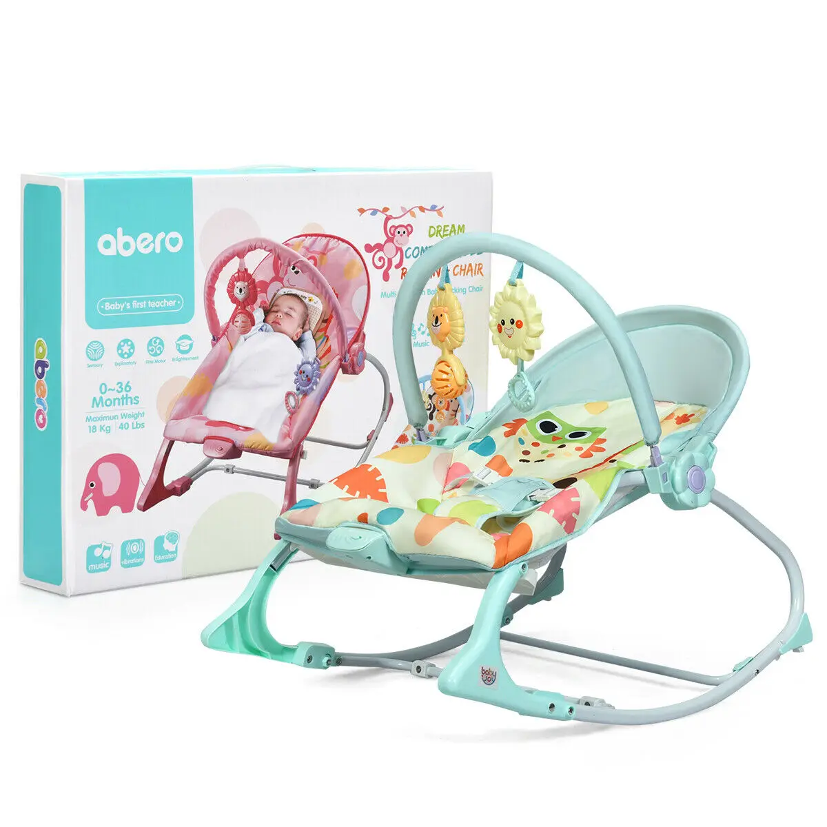 Babyjoy Baby Bouncer & Rocker Infant Adjustable Swing w/ Awning & Music