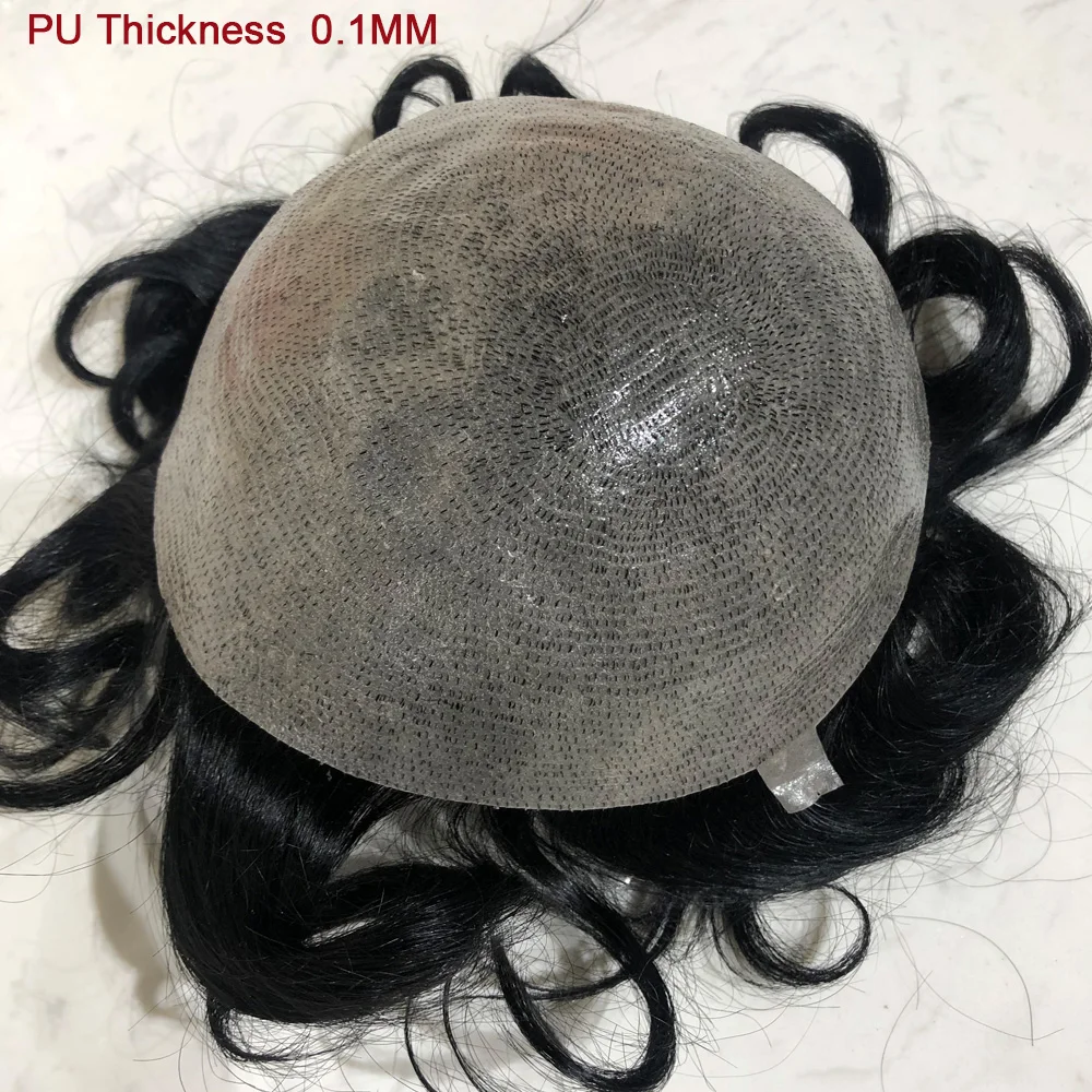 SEGO 8x10 Male Hair Prosthesis 0.1mm Skin PU Natural Human Hair Men Toupee Wig Systems For Men Units Hair Replacement System