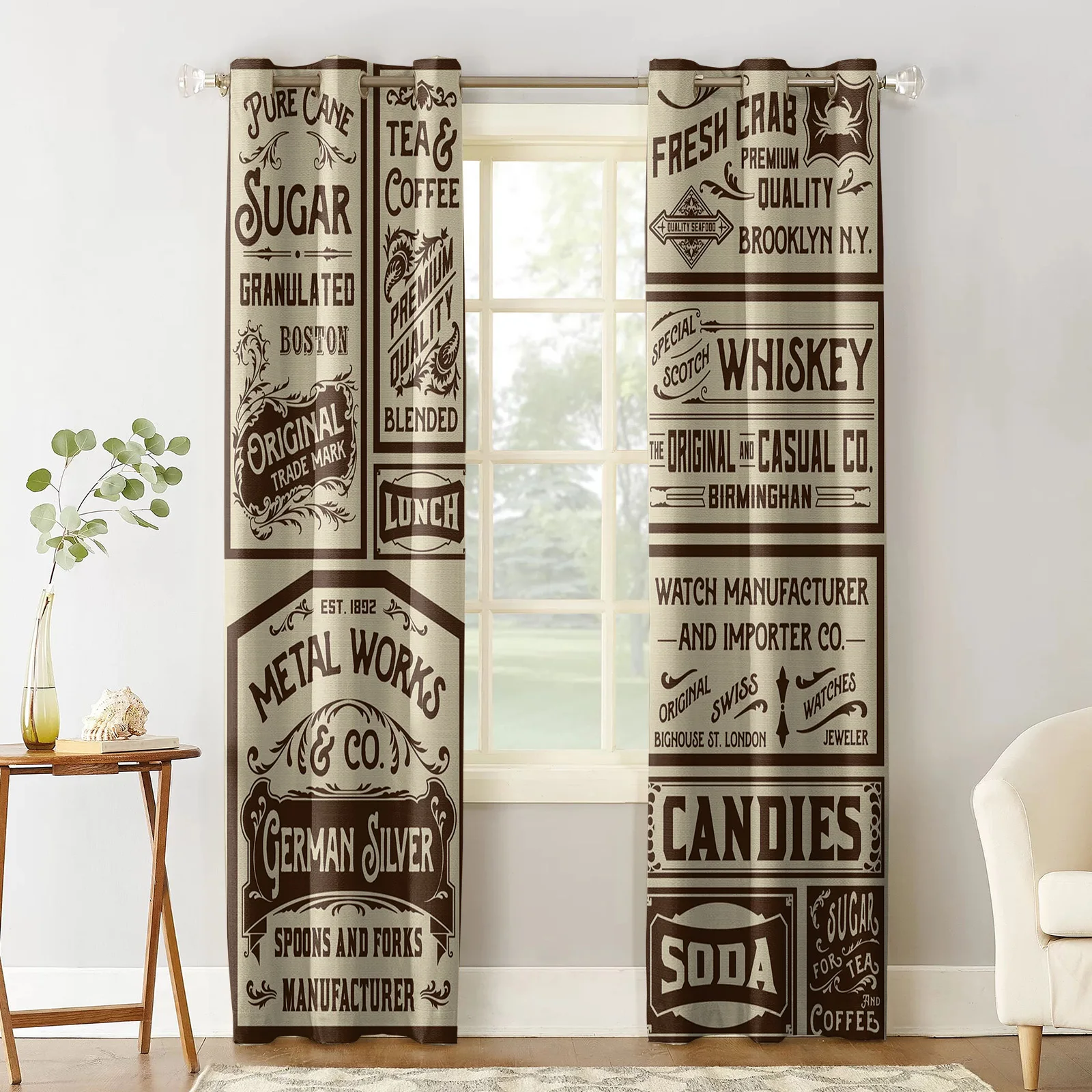 Newspaper Labels Retro Print Curtains for Living Room Drapes Cortinas for Kids Boy Girl Bedroom Window Treatments