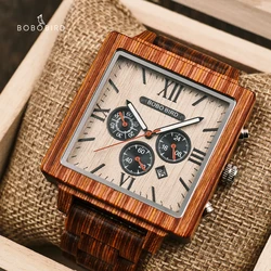 BOBO BIRD Wood Chronograph Men Watches zegarek meski Stopwatch Man Ebony Wood Calendar Wristwatches in Wooden Gift Box Dropship