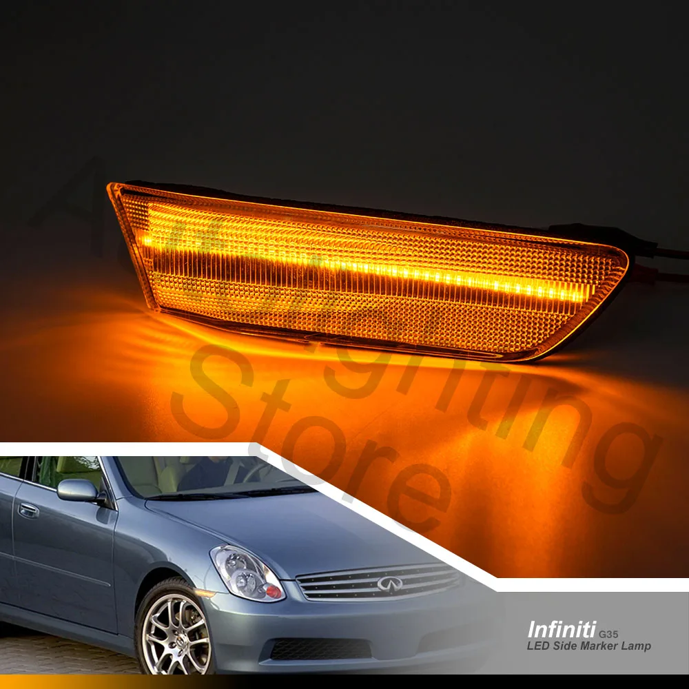 2pcs Amber Led Front Bumper Side Marker Lights Turn Signal Indicator Lamp For 2003-2007 Infiniti G35 Coupe Nissan Skyline 350GT