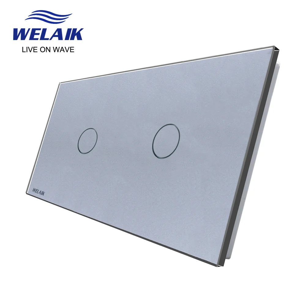 WELAIK  EU 2Frame 151*80mm 1Gang LED Light Wall Touch Switch White Crystal Tempered Glass Panel Only DIY Parts  A2911W1