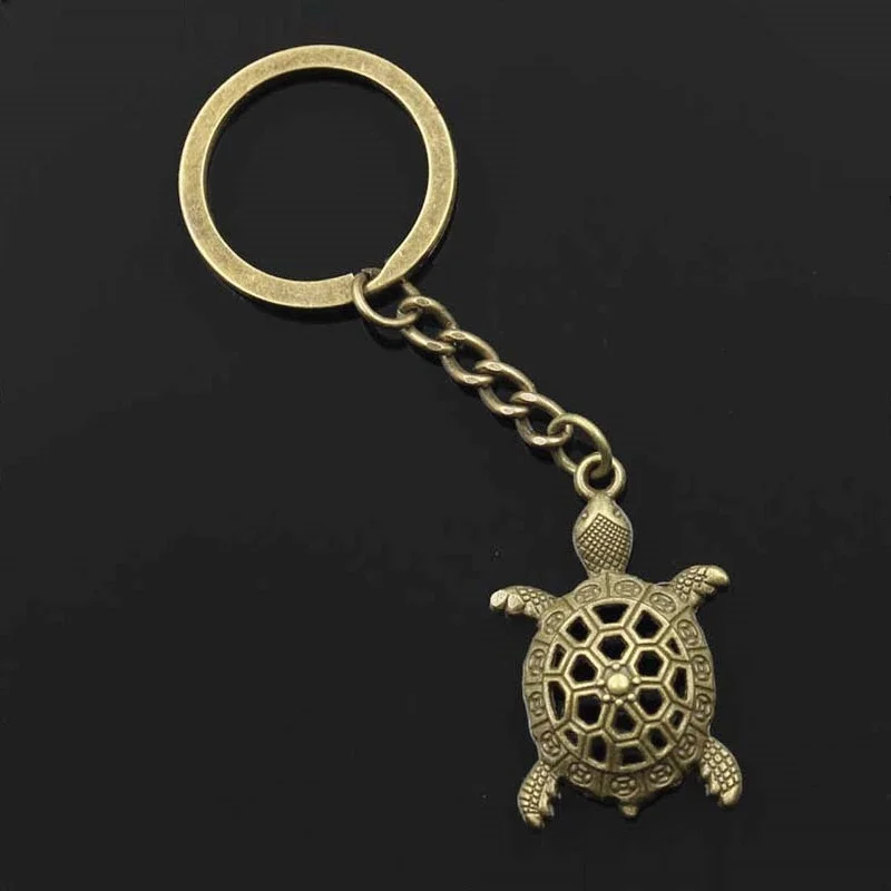 New Fashion Men 30mm Keychain DIY Metal Holder Chain Vintage Hollow Tortoise Turtle Sea 38x25mm Silver Color Pendant Gift